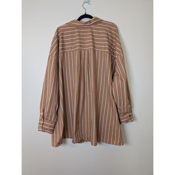 J. Jill Oversized Cotton Button Up Shirt 3X Tan Striped Coastal Grandmother Boho - Picture 4 of 7
